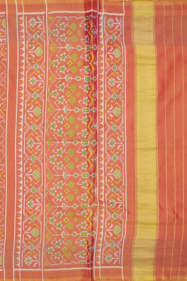 Patola Silk Saree In Burnt Orange With Ikat Design
