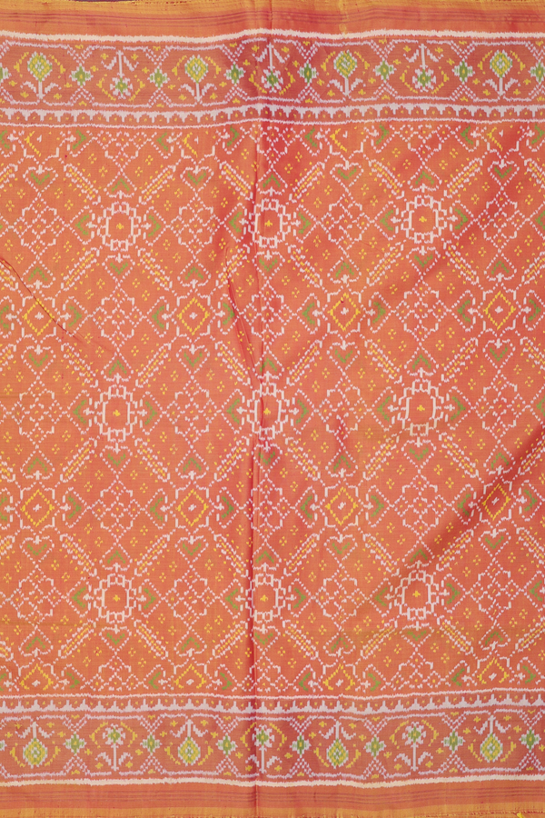 Patola Silk Saree In Burnt Orange With Ikat Design