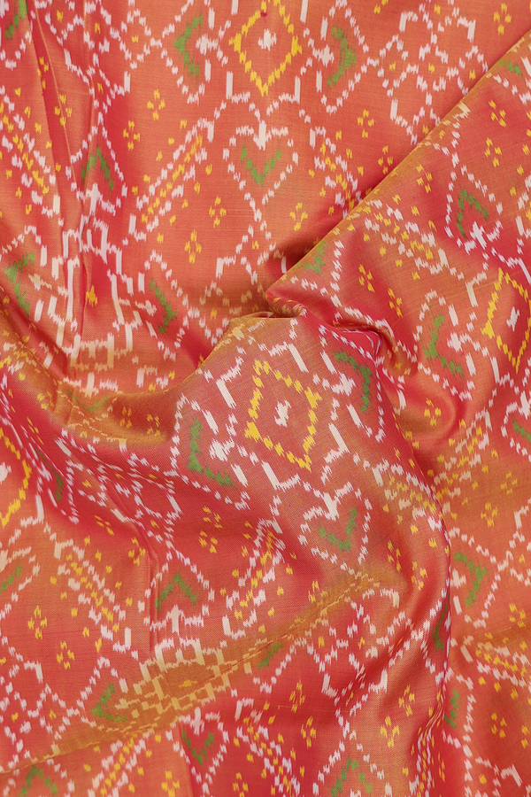 Patola Silk Saree In Burnt Orange With Ikat Design