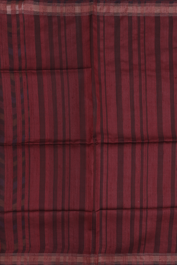 Tussar Silk Saree In Maroon With Stripes Design