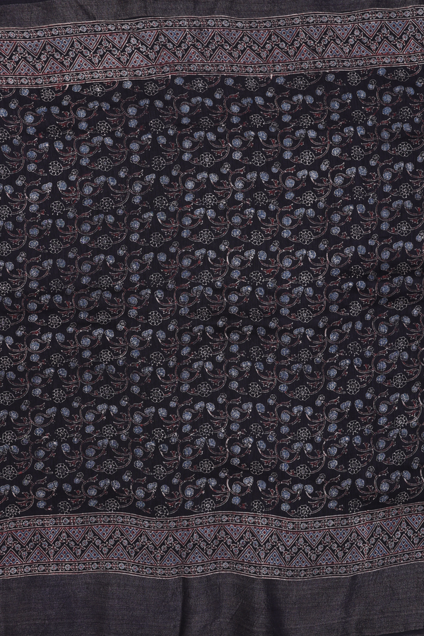 Linen Saree With Black With Floral Printed Design