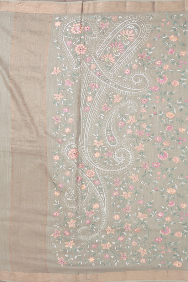 Chanderi Silk Cotton Saree Dusty Brown With Embroidered Design