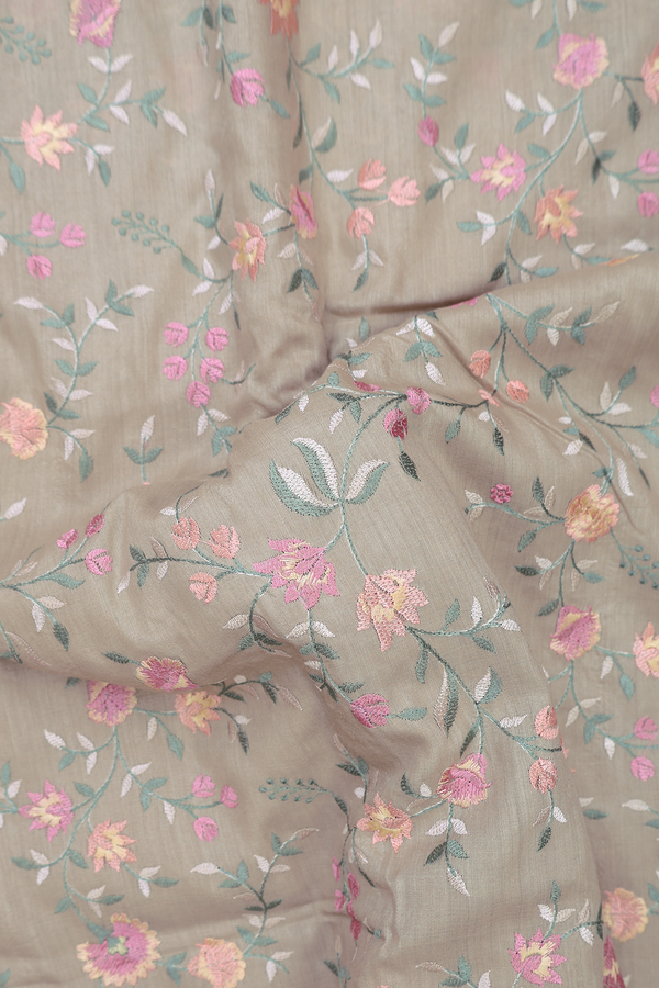 Chanderi Silk Cotton Saree Dusty Brown With Embroidered Design