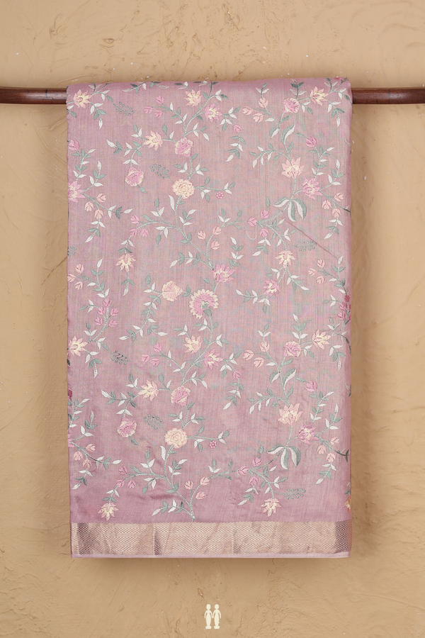 Chanderi Silk Cotton Saree Dusty Pink With Embroidered Design