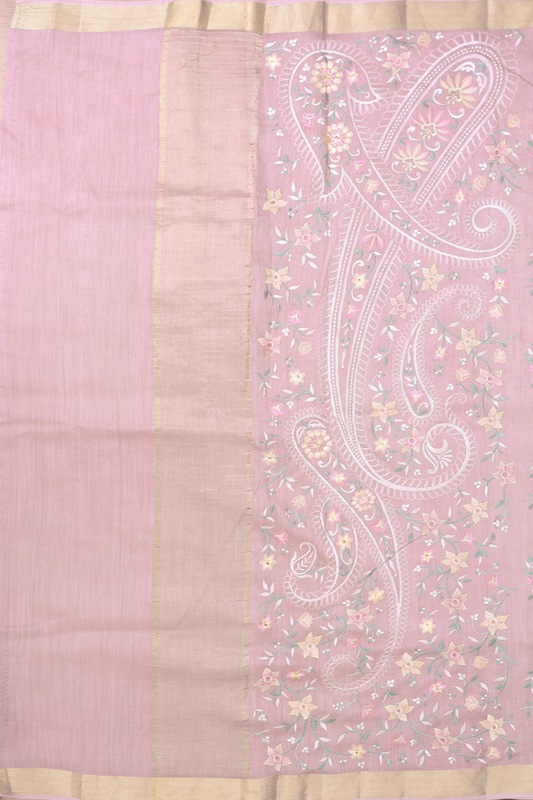 Chanderi Silk Cotton Saree Dusty Pink With Embroidered Design