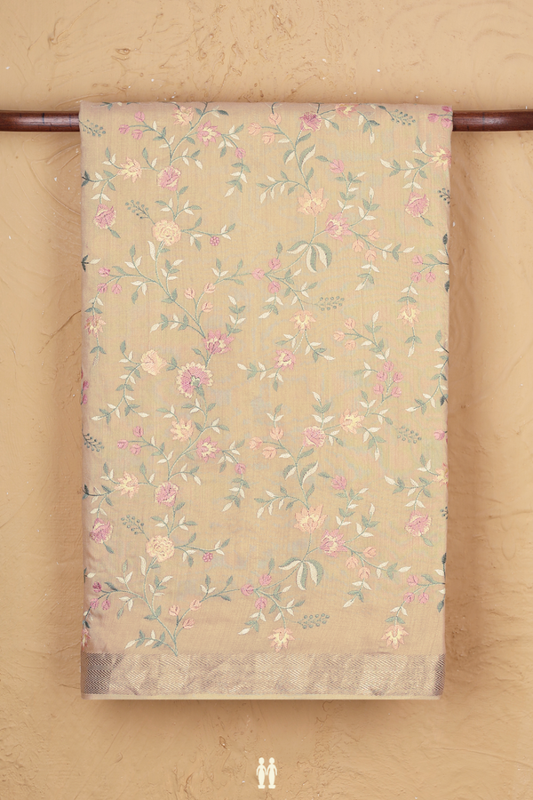 Chanderi Silk Cotton Saree In Orange With Embroidered Design