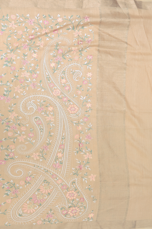 Chanderi Silk Cotton Saree In Orange With Embroidered Design
