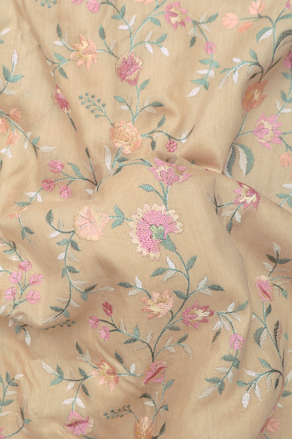 Chanderi Silk Cotton Saree In Orange With Embroidered Design