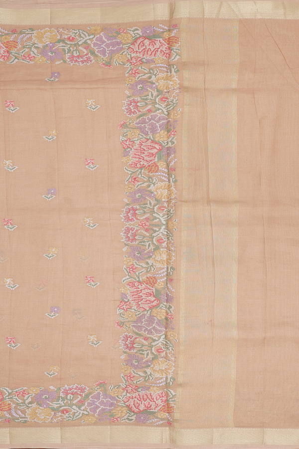 Tussar Silk Saree In Pale Orange With Floral Buttas