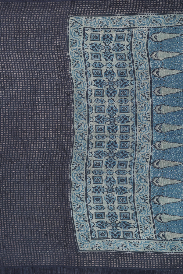 Bailu Silk Saree In Dusty Blue With Floral Design