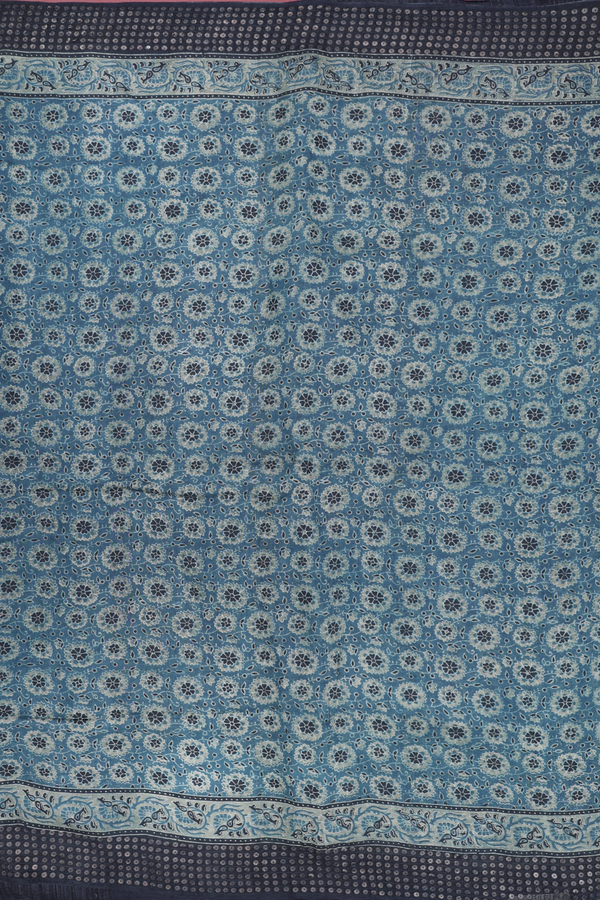 Bailu Silk Saree In Dusty Blue With Floral Design