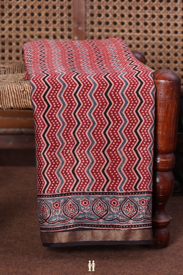 Georgette Saree In Red With Chevron Design