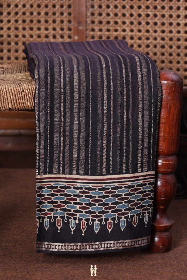 Georgette Saree In Deep Purple With Stripes Design