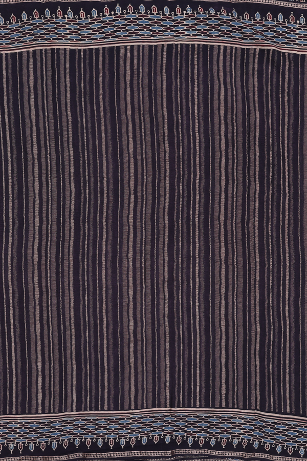 Georgette Saree In Deep Purple With Stripes Design