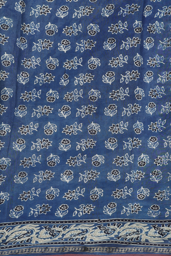 Georgette Saree In Dusty Blue With Ajrakh Printed Design