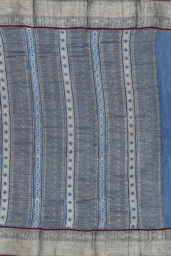 Georgette Saree In Dusty Blue With Floral Design