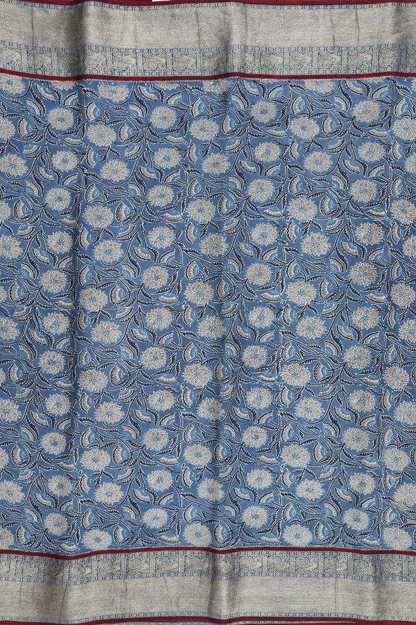Georgette Saree In Dusty Blue With Floral Design