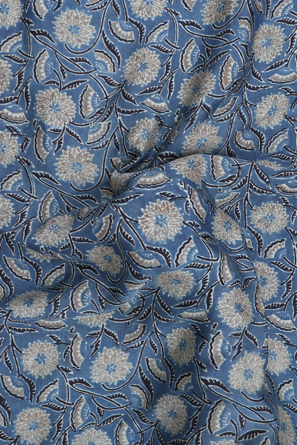 Georgette Saree In Dusty Blue With Floral Design