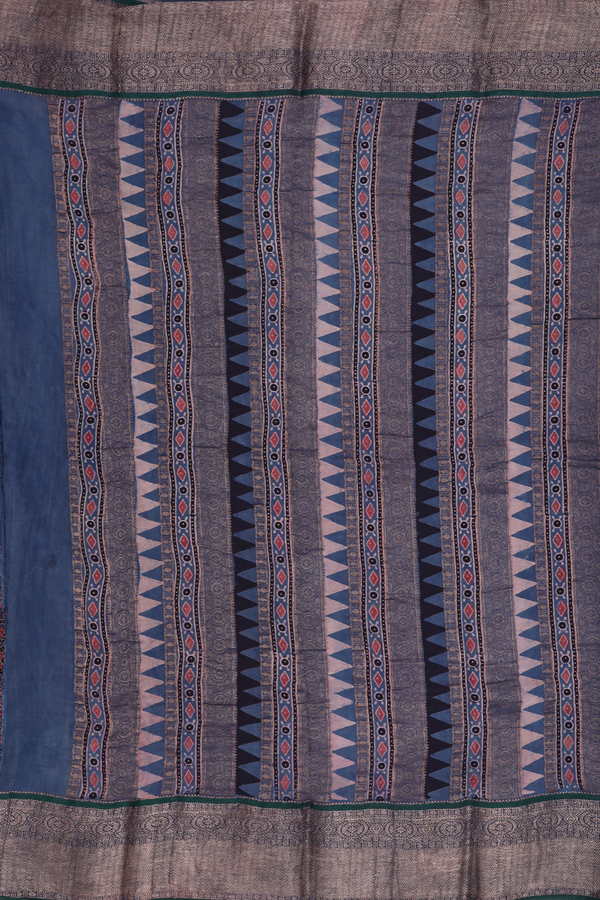 Georgette Saree In Aegean Blue With Ajrakh Printed  Design