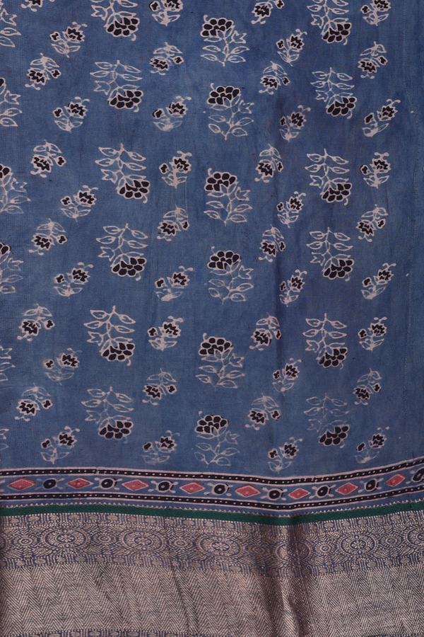 Georgette Saree In Aegean Blue With Ajrakh Printed  Design