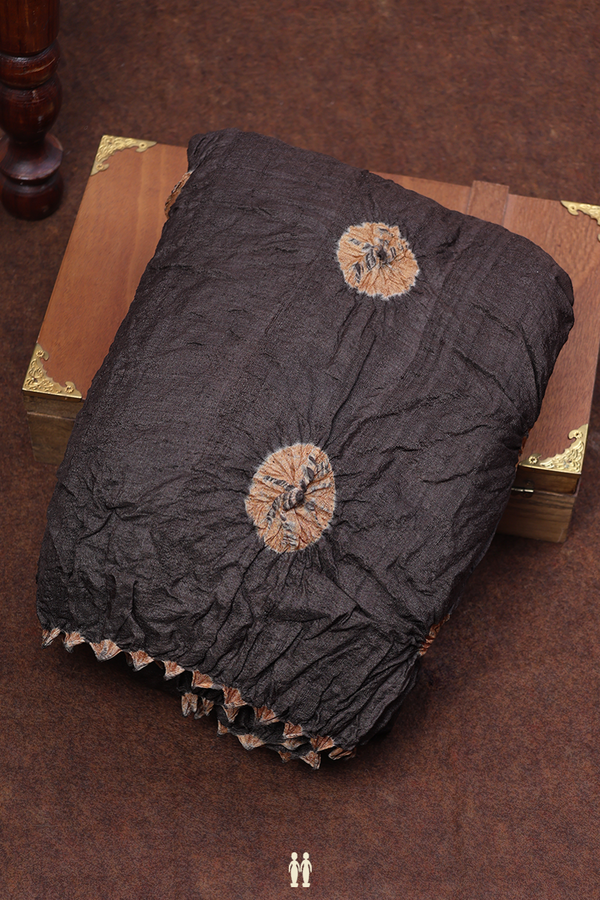 Bandhani Silk Saree In Dark Brown With Tie And Dye Design