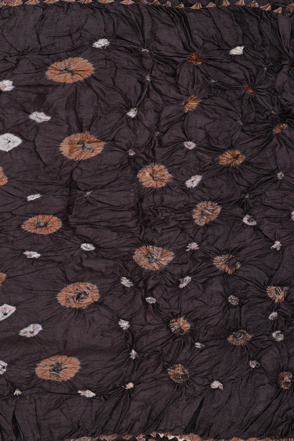 Bandhani Silk Saree In Dark Brown With Tie And Dye Design