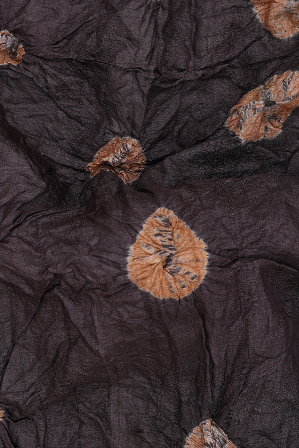 Bandhani Silk Saree In Dark Brown With Tie And Dye Design