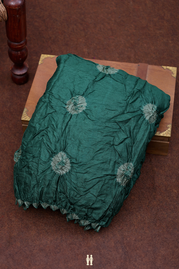 Bandhani Silk Saree In Dark Green Tie And Dye Design