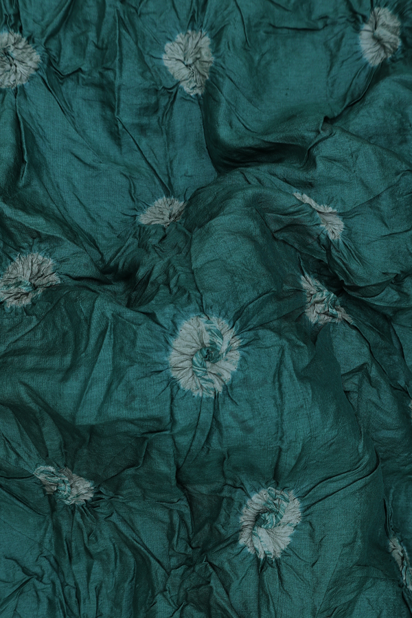 Bandhani Silk Saree In Dark Green Tie And Dye Design