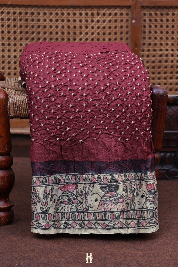 Bandhani Silk Saree In Berry Red With Tie And Dye Design