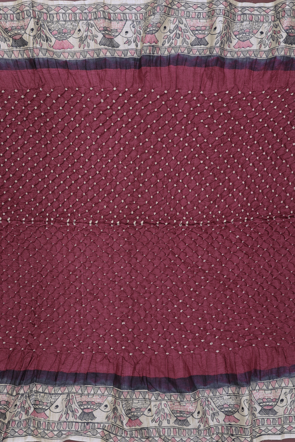 Bandhani Silk Saree In Berry Red With Tie And Dye Design