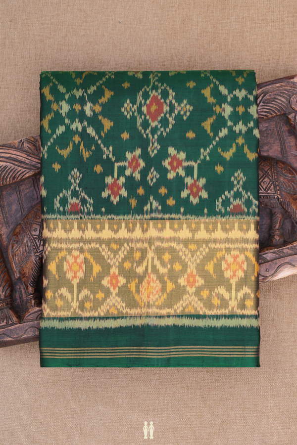 Patola Silk Saree In Forest Green With Ikat Design