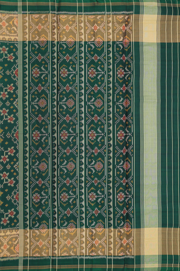 Patola Silk Saree In Forest Green With Ikat Design