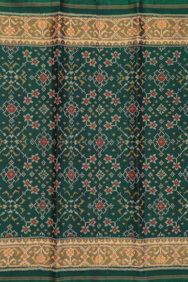 Patola Silk Saree In Forest Green With Ikat Design