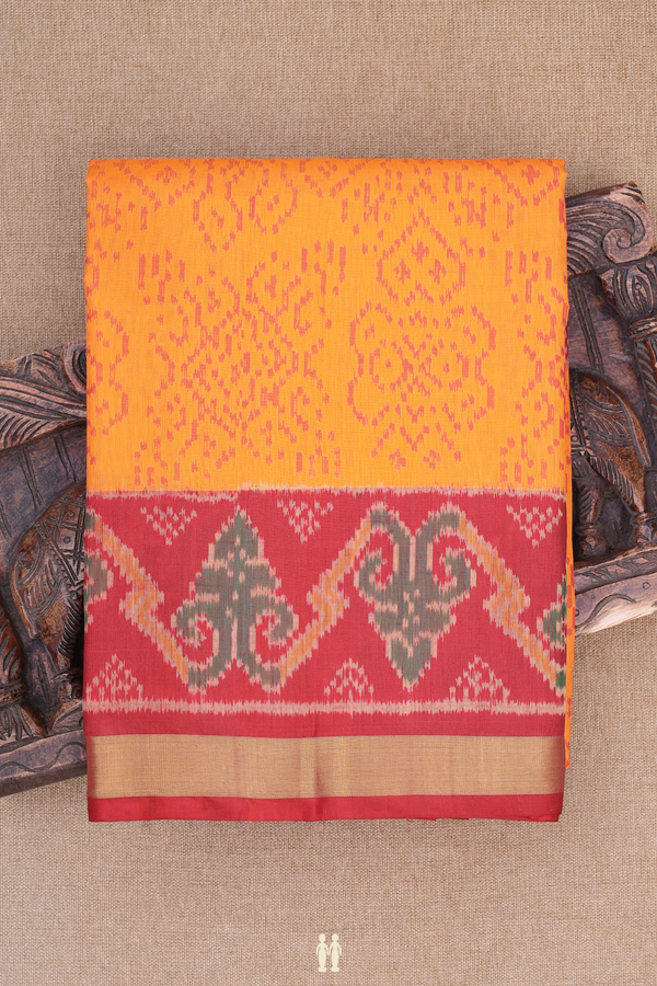Patola Silk Saree In Bright Orange With Ikat Design