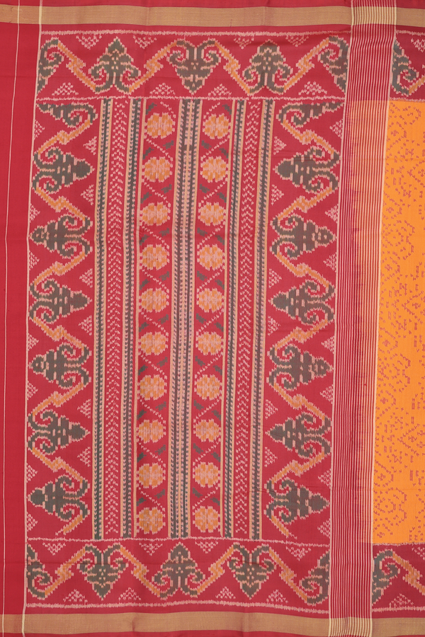 Patola Silk Saree In Bright Orange With Ikat Design