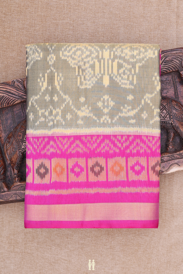Patola Silk Saree In Cardamom Green With Ikat Design