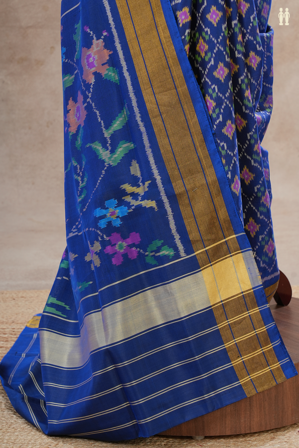 Patola Silk Saree In Royal Blue With Ikat Design