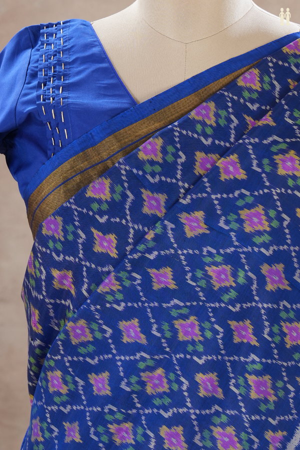 Patola Silk Saree In Royal Blue With Ikat Design