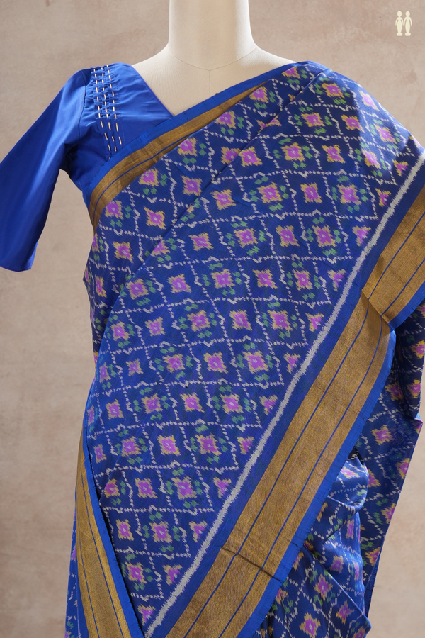 Patola Silk Saree In Royal Blue With Ikat Design