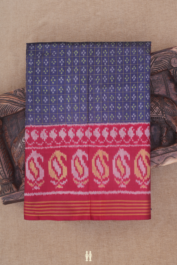 Patola Silk Saree In Pigeon Blue Along Checks With Buttas