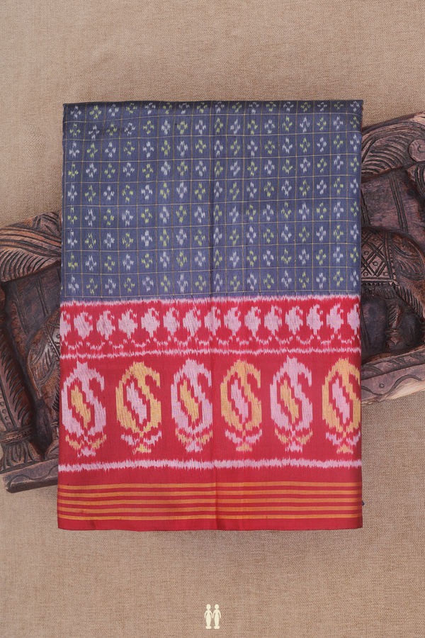 Patola Silk Saree In Pigeon Blue Along Checks With Buttas