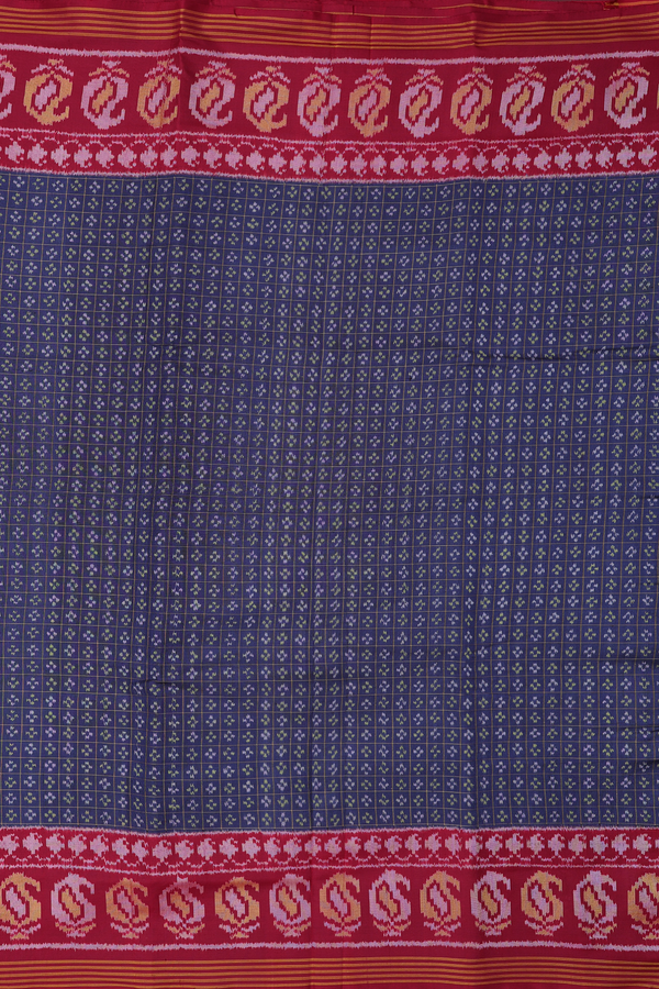Patola Silk Saree In Pigeon Blue Along Checks With Buttas