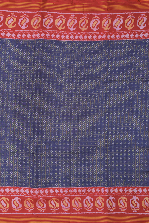 Patola Silk Saree In Pigeon Blue Along Checks With Buttas