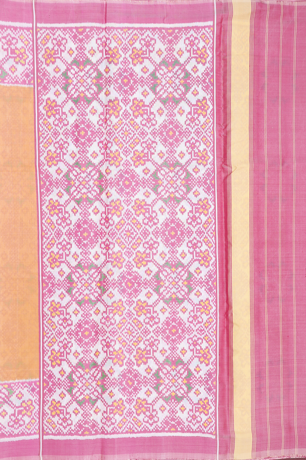 Patola Silk Saree In Caramel Orange With Contrast Border