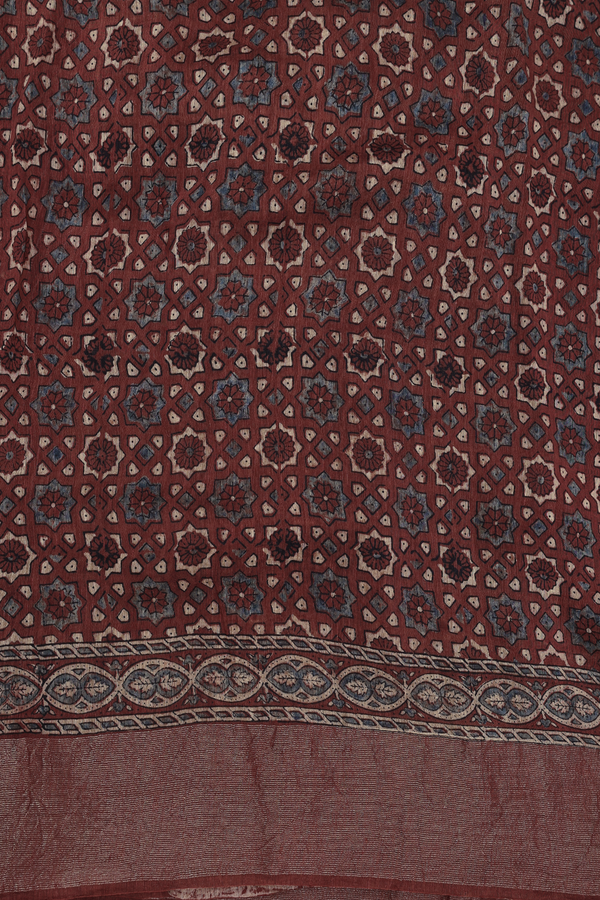 Linen Saree In Brown With Floral Design
