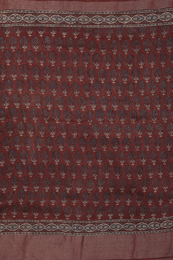 Linen Saree In Brown With Floral Design
