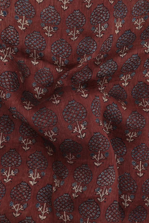 Linen Saree In Brown With Floral Design