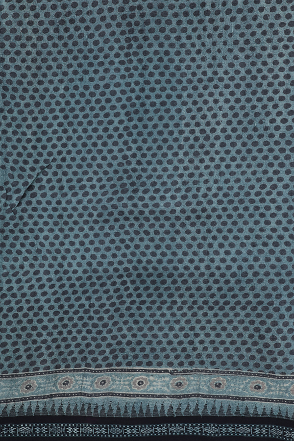 Tussar Silk Saree In Aegean Blue With Ajrakh Printed Design