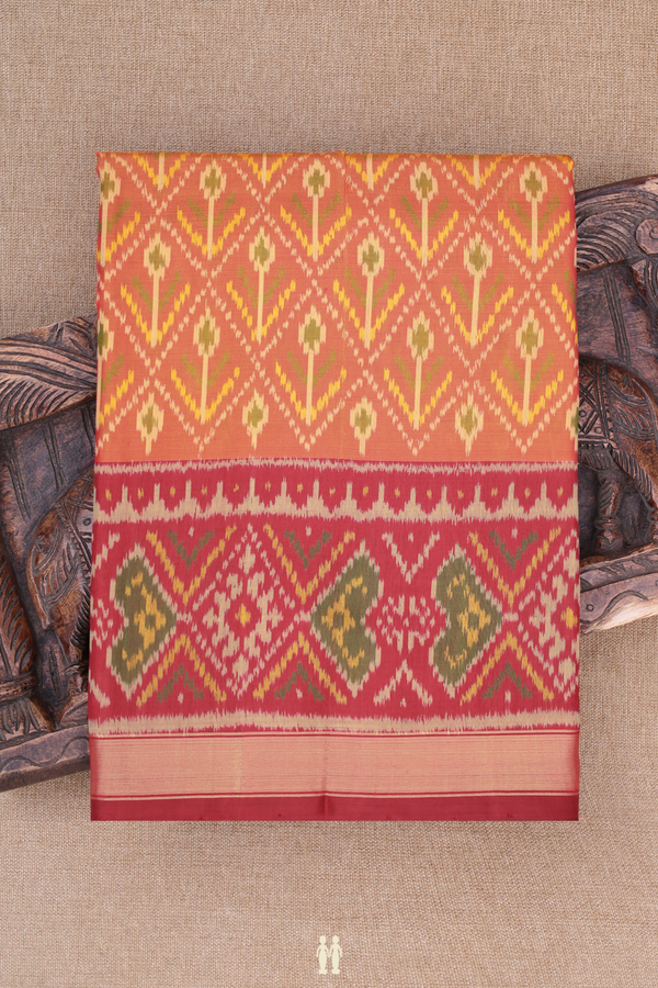 Patola Silk Saree In In Royal Orange With Diamond Design